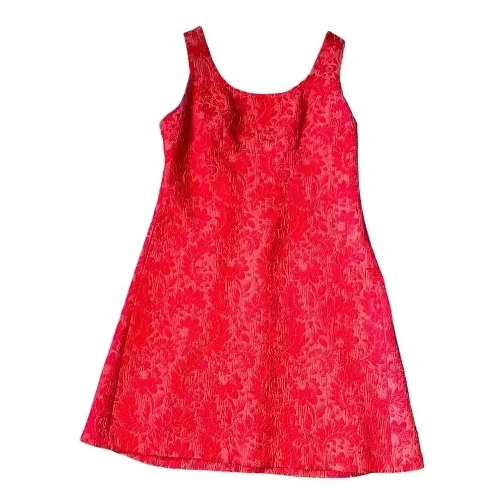 Anthropologie cocktail dress sz 10 orange brocade textured retro